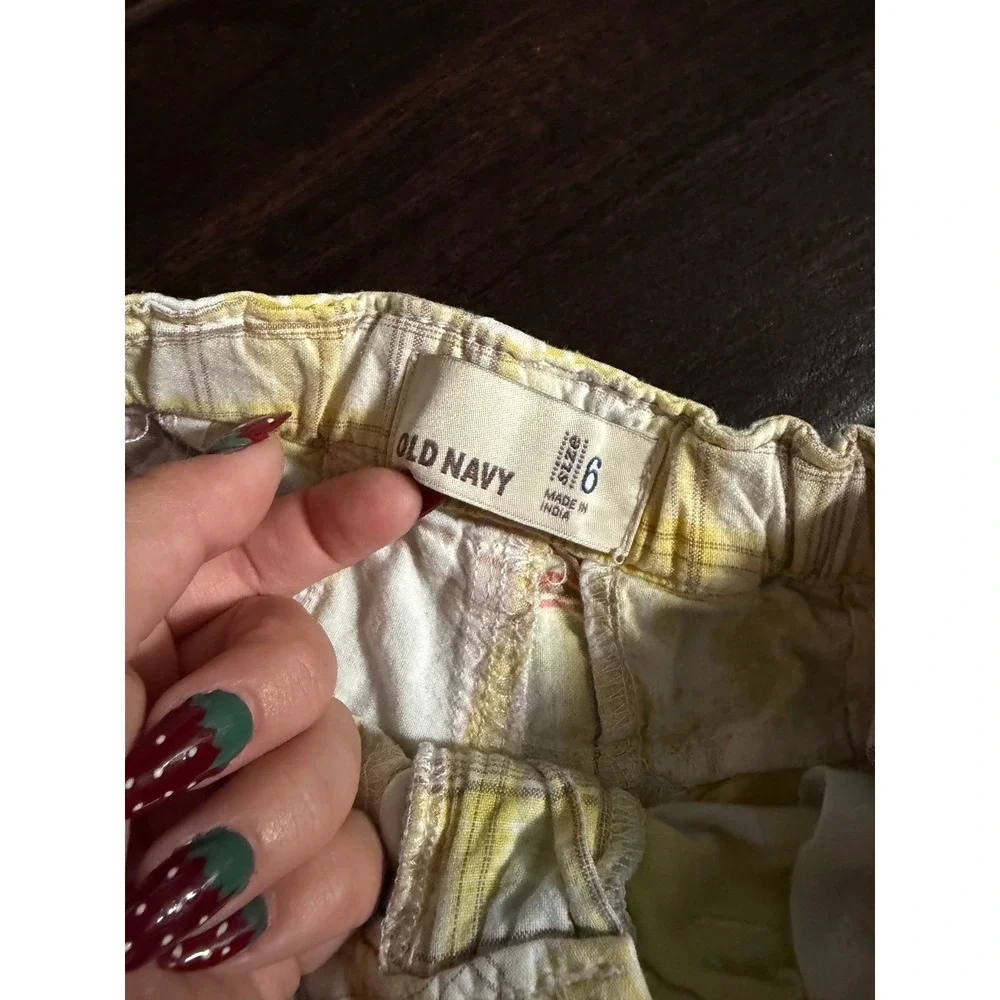 Old Navy Girls Yellow Plaid Paisley Patchwork Shorts Y2K Size 6